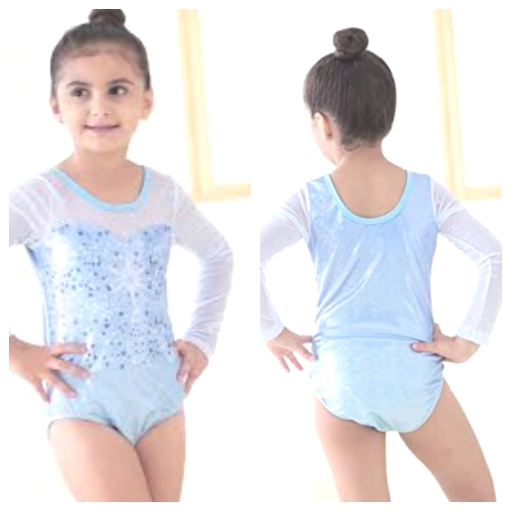 GIRLS BLUE LONG SLEEVE POLYESTER GYMNASTIC/DANCE LEOTARD SIZE  8A